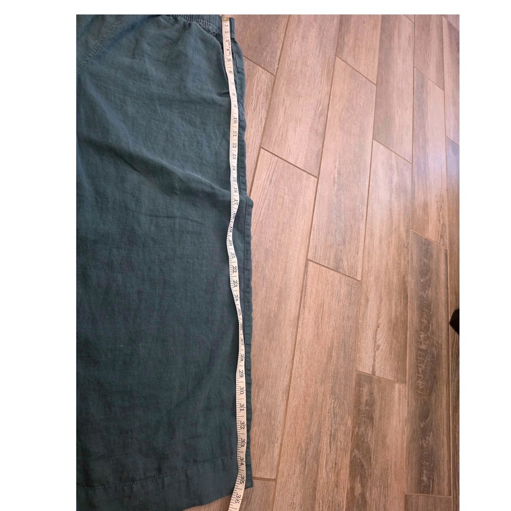 Tahari Women Teal Blue 100% Linen Wide Leg Cropped Pants Elastic Waist Large - Picture 14 of 15